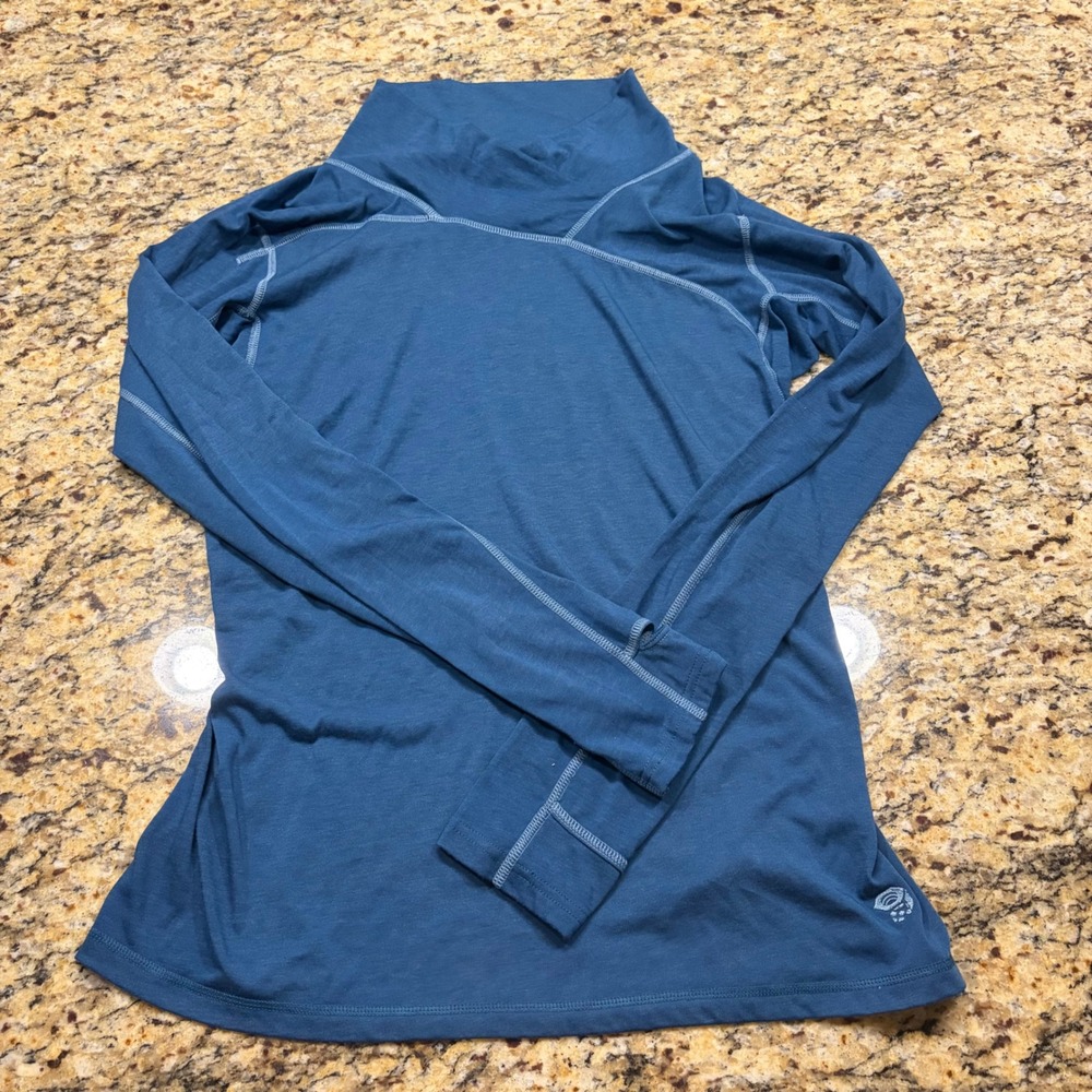 Mountain Hardwear Womens Blue Mock Neck Long Sleeve Base Layer Top Large ws